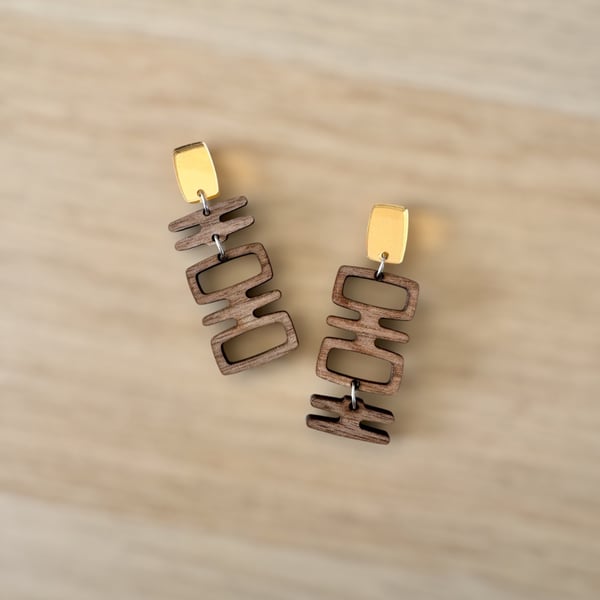 Sculptural Monolithic Wood and Acrylic Earrings