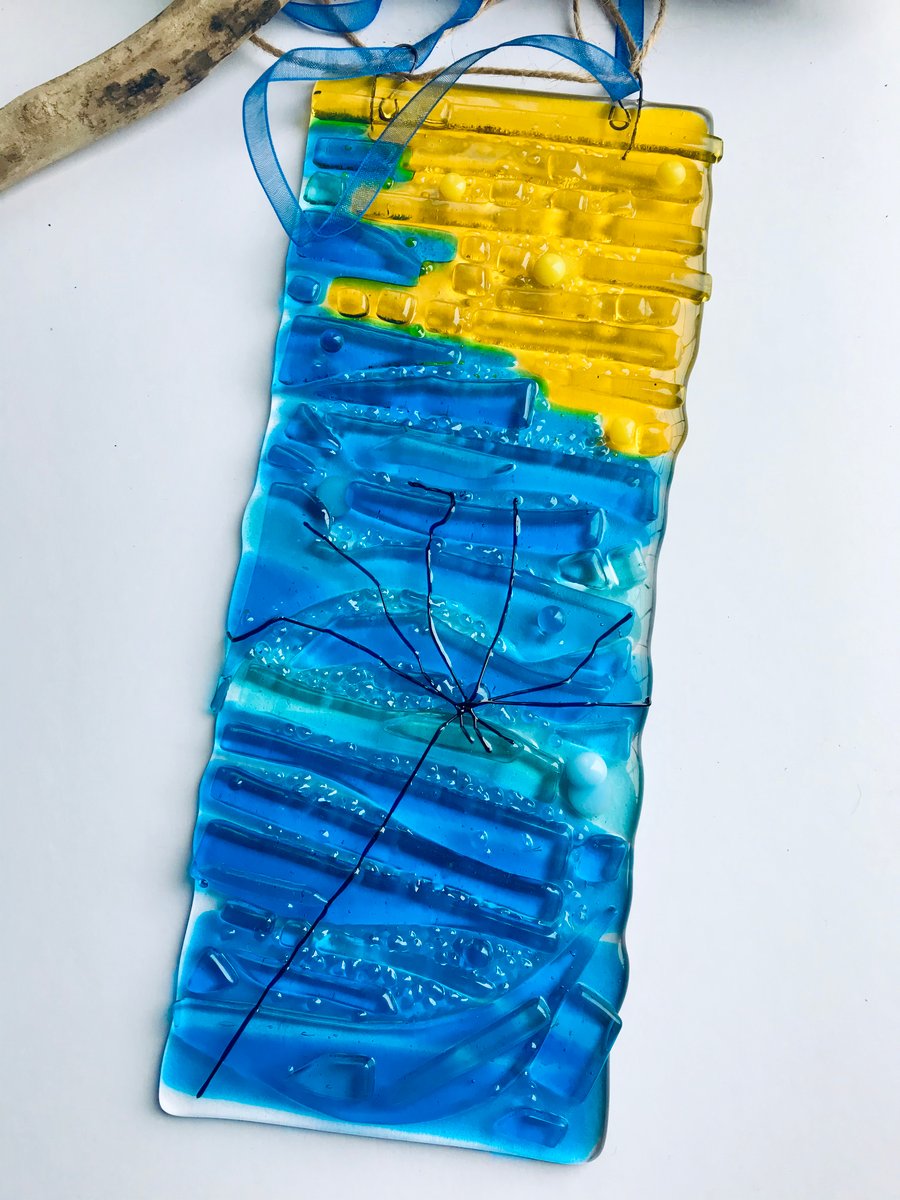 Fused glass art, colours of the day time wall decoration 