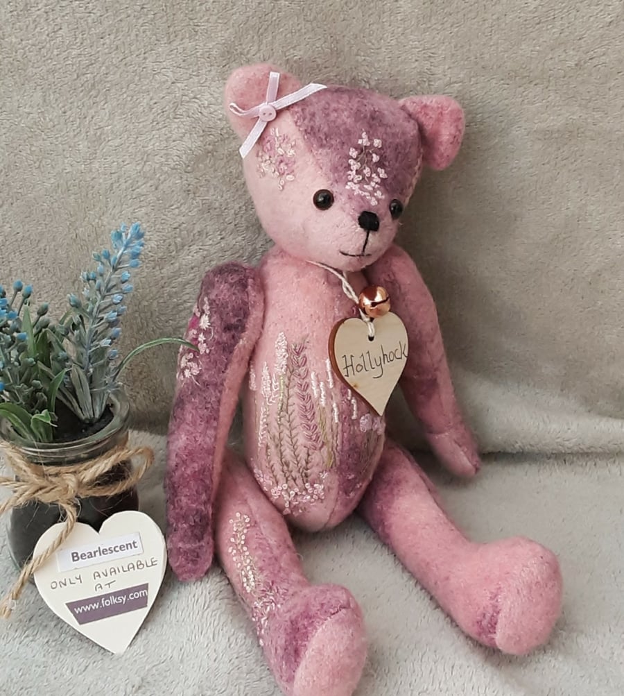 SOLD Hand dyed and hand embroidered teddy bear. OOAK Collectable Artist bear 