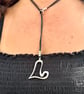 Women's Leather Y Necklace, Silver Plated Heart Pendant, Boho Jewellery - Image 1