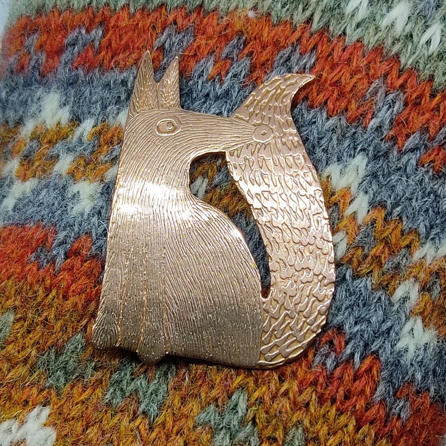 copper fox brooch