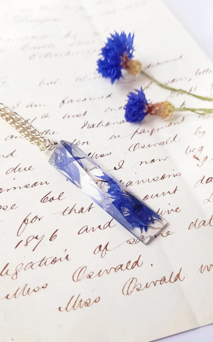 cornflower necklace, nature inspired gift for her, floral jewellery