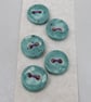 5 Small Round Eggshell Blue Ceramic Buttons - Image 1