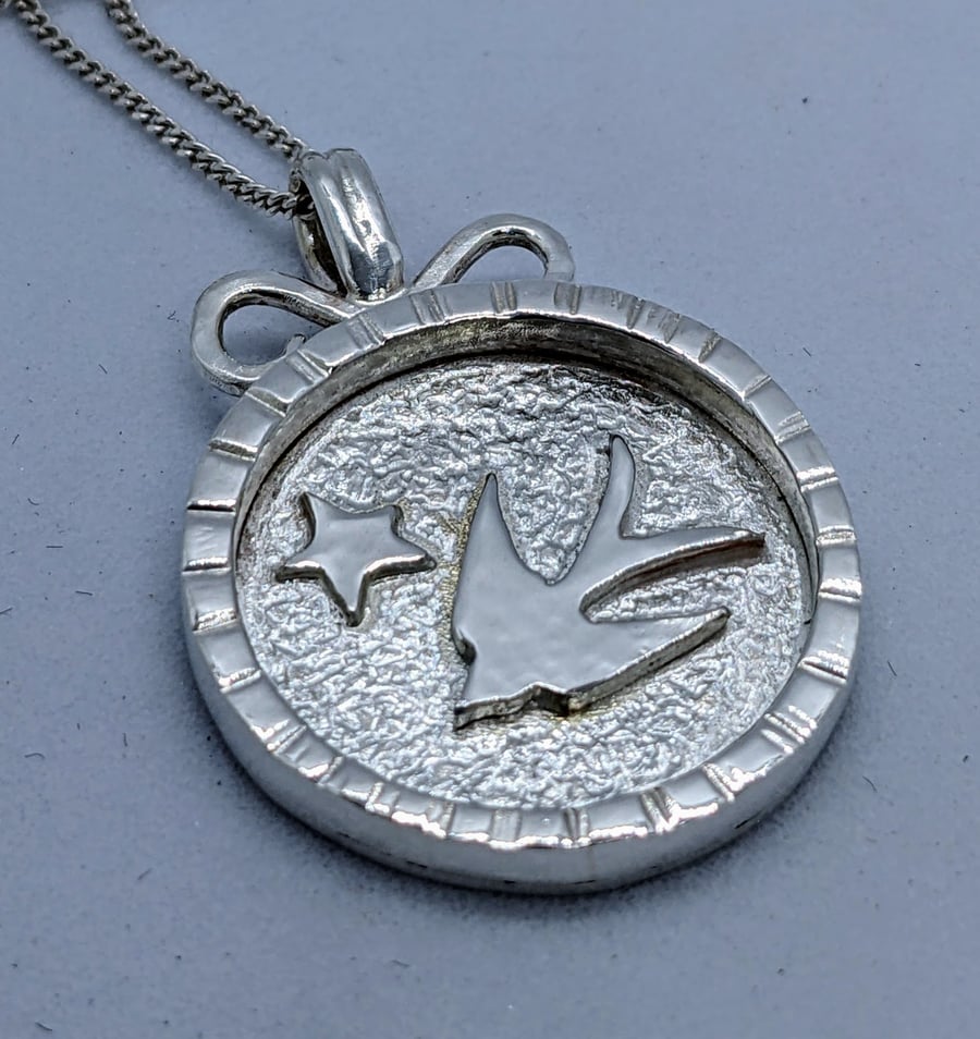 Sterling silver swallow pendant, British birds, Christmas gift