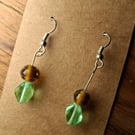 Green and Amber Glass bead dangle earrings