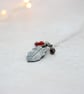 Silver Holly Leaf Pendant with carnelian and garnet beads - Image 4