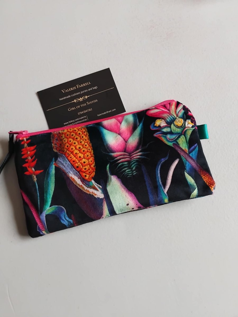 Jungle Velour Make Up Bag  Pencil Case