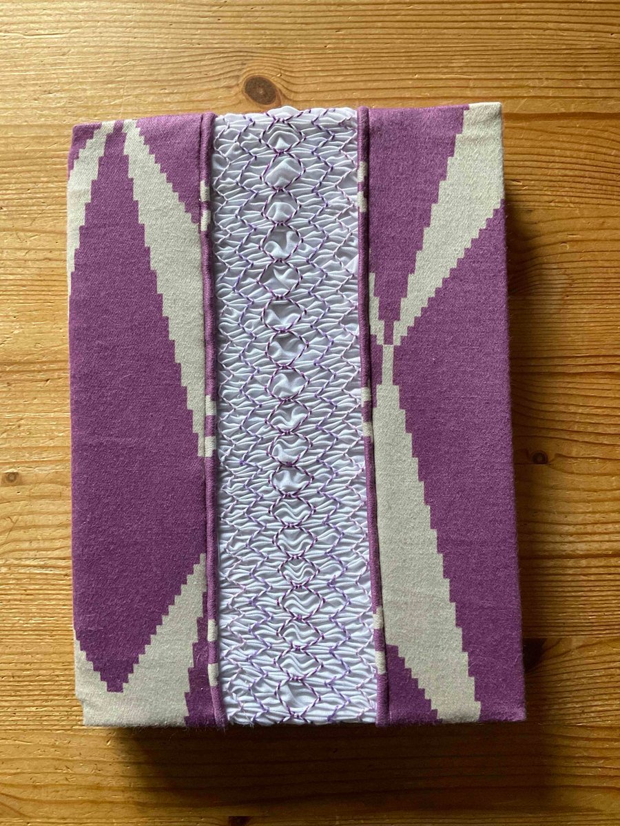 Smocked Slip Covered Sketchbook or Journal, Purple and Cream Abstract