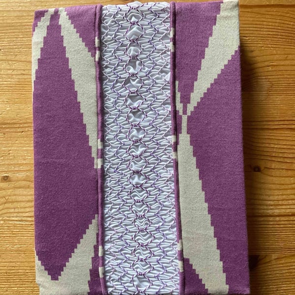 Smocked Slip Covered Sketchbook or Journal, Purple and Cream Abstract