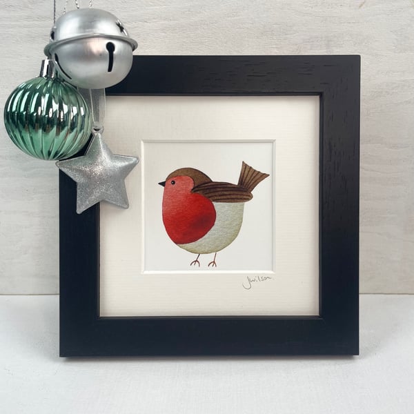 Cute Watercolour Robin - Framed Bird Art