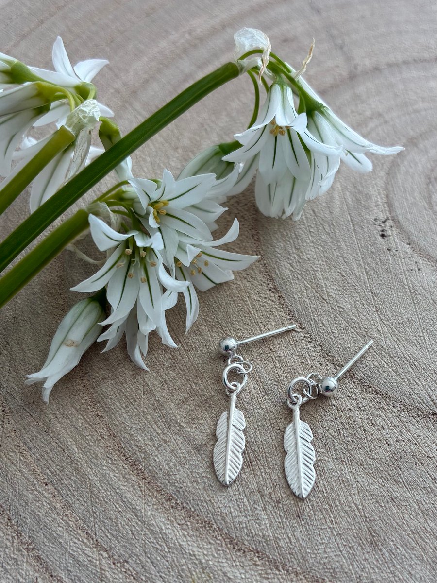 Dainty Feather Sterling Silver Earring Studs