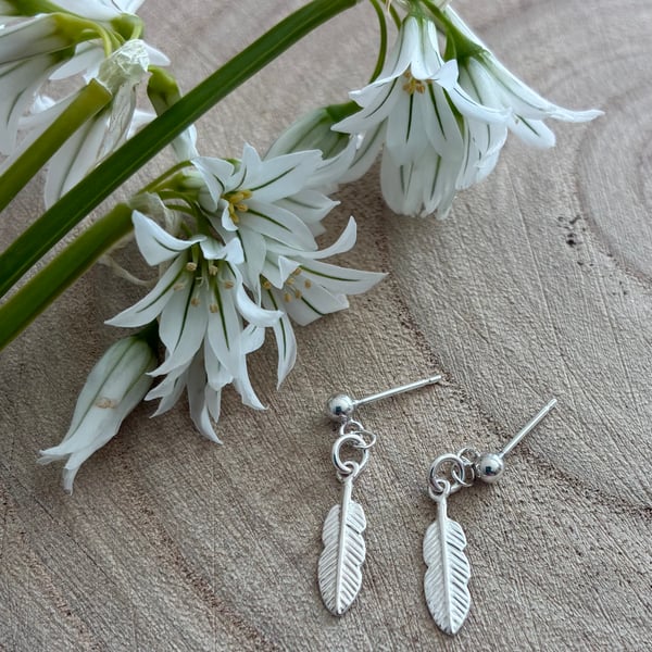 Dainty Feather Sterling Silver Earring Studs