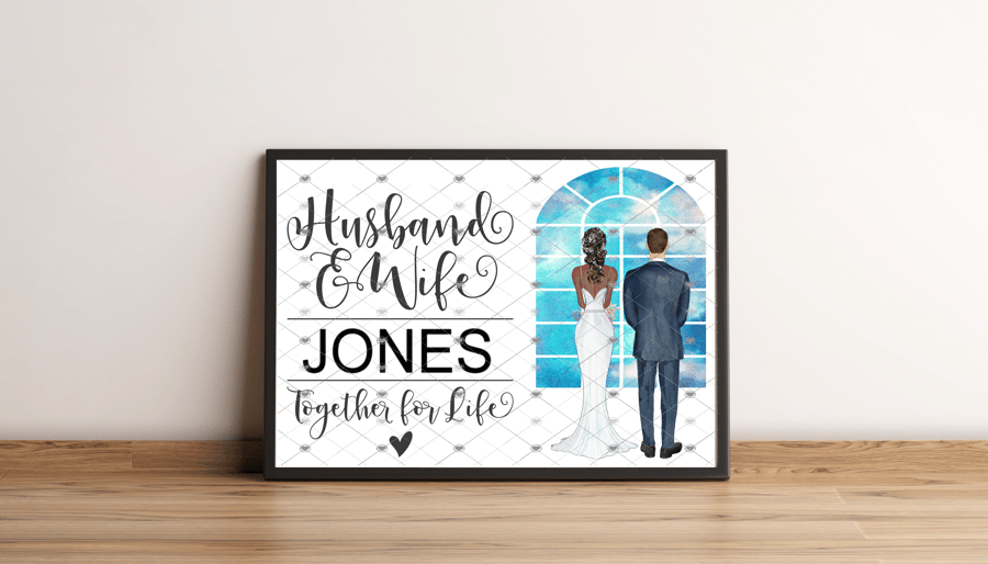 Bride & Groom Personalised Print, Custom Bride and Groom Picture, Wedding A4 