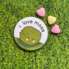 Handmade I love Moss Pin Badge 58m - Marimo Mossball - Houseplant - Nature 