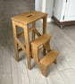 Light Oak Wooden Folding Step Stool, Library Steps, Kitchen Step Ladder. - Image 1