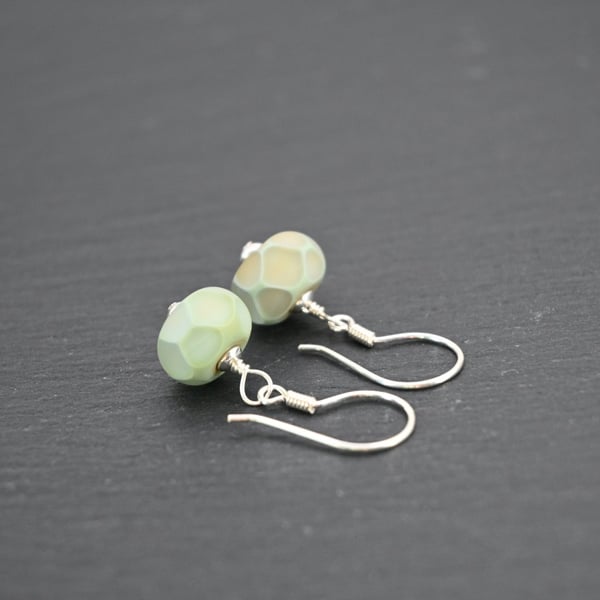 lampwork glass green spot earrings