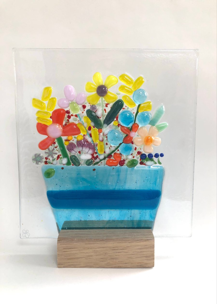 Glass flower plant pot bouquet panel