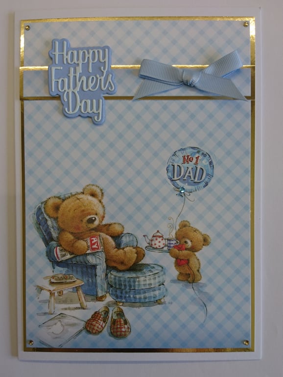 Happy Father's Day Card Teddy Bears No 1 Dad 3D Luxury Handmade Card