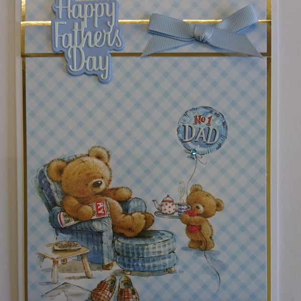 Happy Father's Day Card Teddy Bears No 1 Dad 3D Luxury Handmade Card