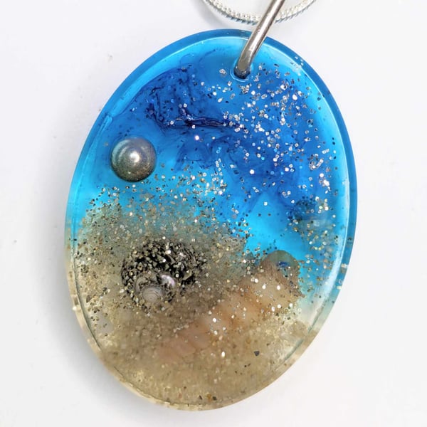 Beach Resin Pendant With Sand & Tiny Stones