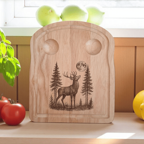 Whimsical Stag Hevea Wood Breakfast Board – Woodland Design (24 x 22cm)
