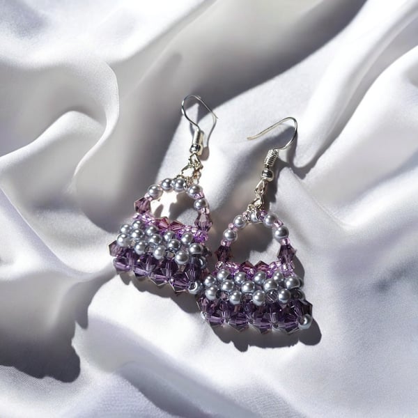 Purple Beaded Handbag Earring