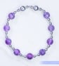 Bracelet with purple crackle glass and sterling silver beads stretchy handmade - Image 6