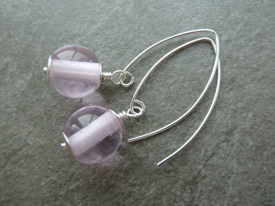 sterling silver earrings, pink lampwork
