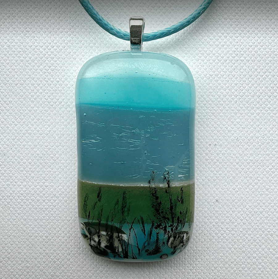 Fused Glass Pendant Necklace, Seascape 2