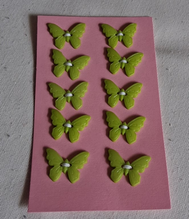 10 GREEN BUTTERFLY BUTTONS 