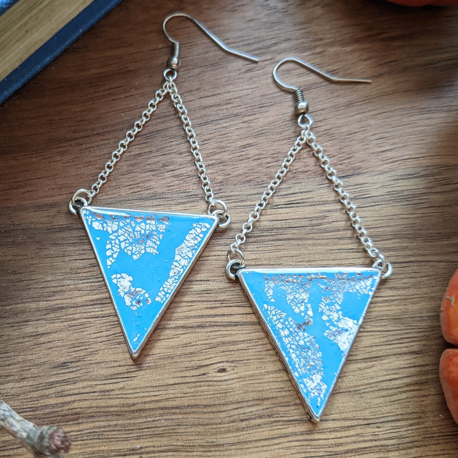 Blue and silver geometric drop earrings