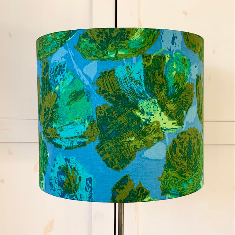 50s 60s Abstract Blue Green HYPERION a Cullingdale Vintage Fabric Lampshade 