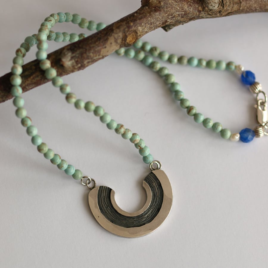 U Know Necklace - sterling silver and faux turquoise