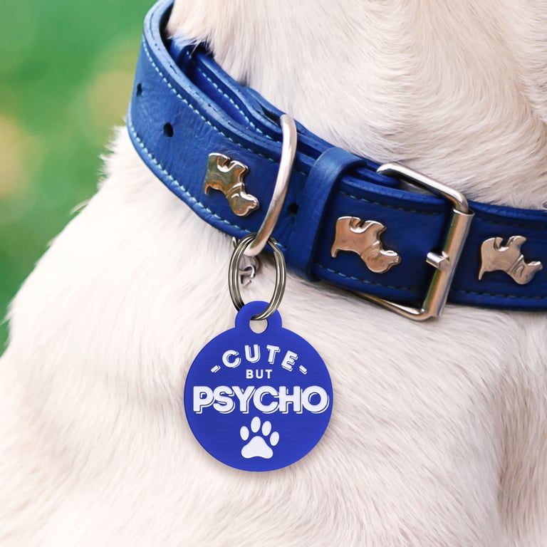 Cute But Psycho - Paw Print: Personalised Dog ID Collar Funny Custom Tag