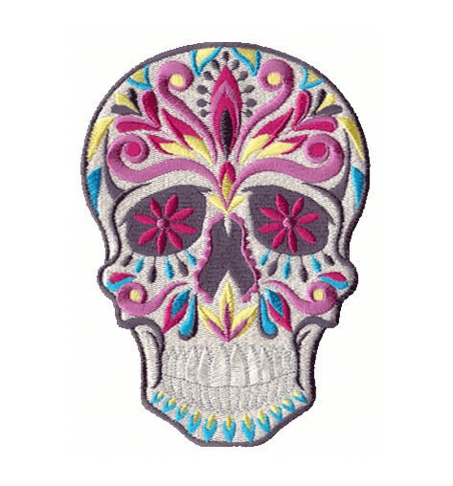 Dia De Los Muertos Embroidered patch sized at 4.33 " x 5.94" h