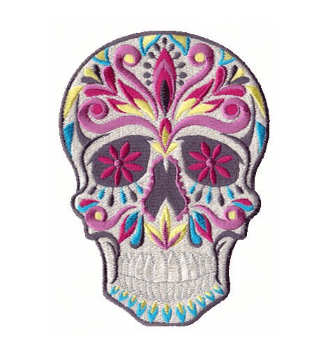 Dia De Los Muertos Embroidered patch sized at 4.33 " x 5.94" h