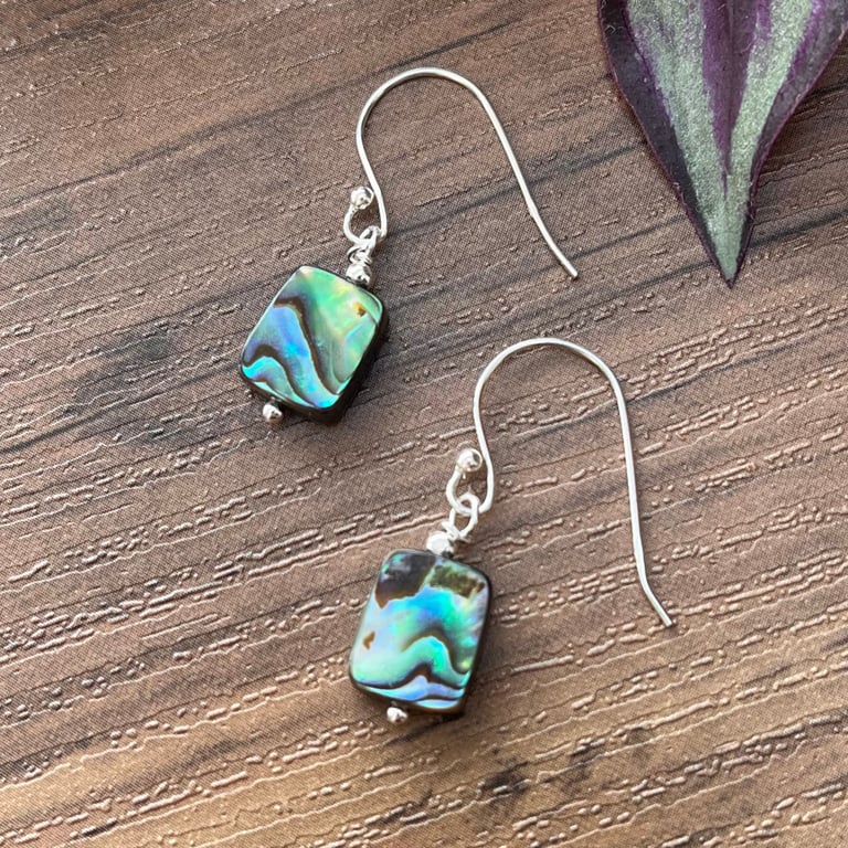 Abalone Paua Shell & Sterling Silver Drop Earrrings