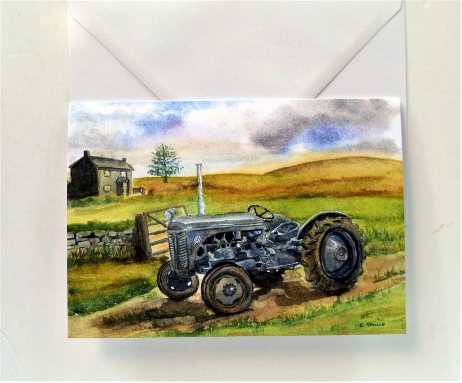 Blank greetings card A5 Massey Ferguson TE20 tractor from original watercolour.