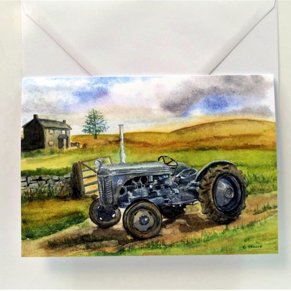 Blank greetings card A5 Massey Ferguson TE20 tractor from original watercolour.