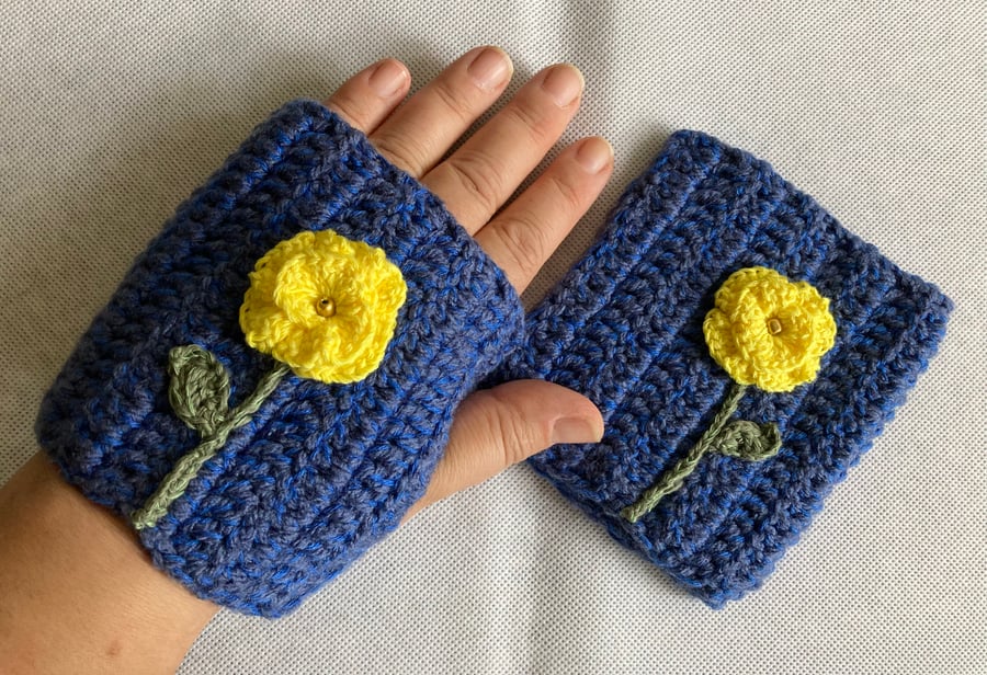 Fingerless gloves  crochet natural cotton 