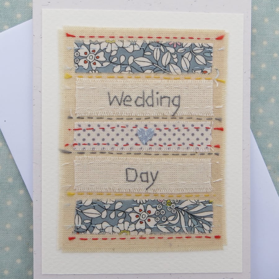 Hand-stitched, pretty little card with applique heart and Liberty fabrics