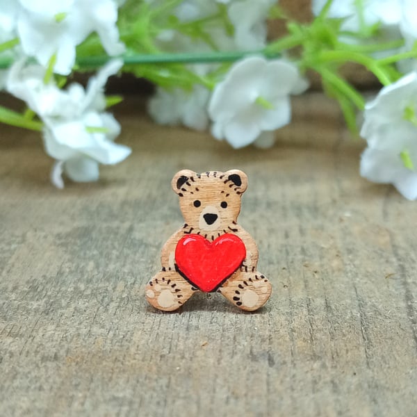 I Love You Gift, Handmade Tiny Teddy Bear With Love Heart Pin, Teddy Bear Gift