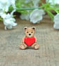 I Love You Gift, Handmade Tiny Teddy Bear With Love Heart Pin, Teddy Bear Gift