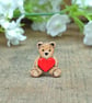 I Love You Gift, Handmade Tiny Teddy Bear With Love Heart Pin, Teddy Bear Gift - Image 1