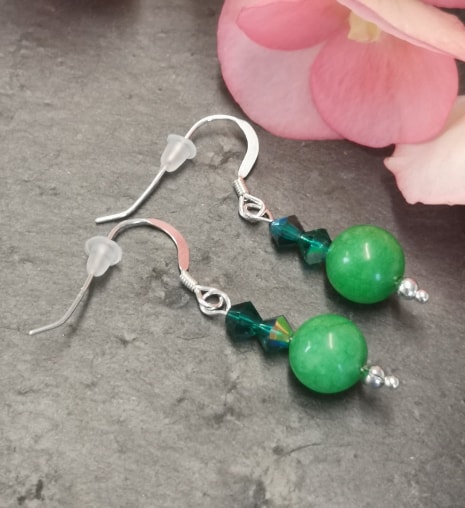 Sterling Silver Earrings Green Quartzite 