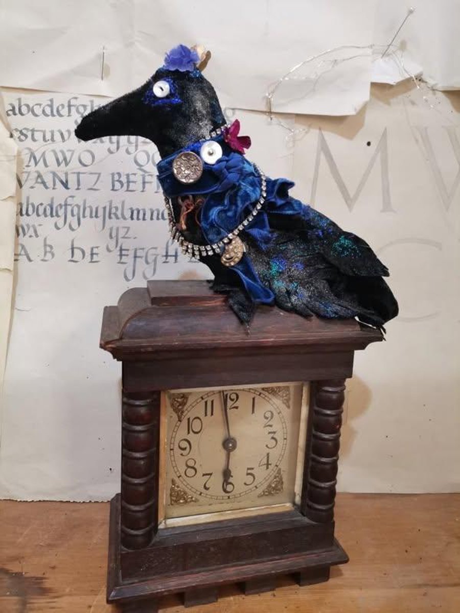 Textile art Bird sculptures, Magpie sculpture, bird art, textile art sculpture