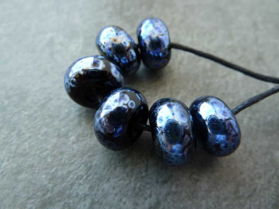 handmade lampwork glass beads, black and silver