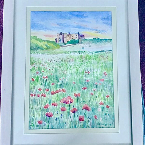 Original Painting, Bamburgh Castle, Northumberland, Watercolour, Framed Painting