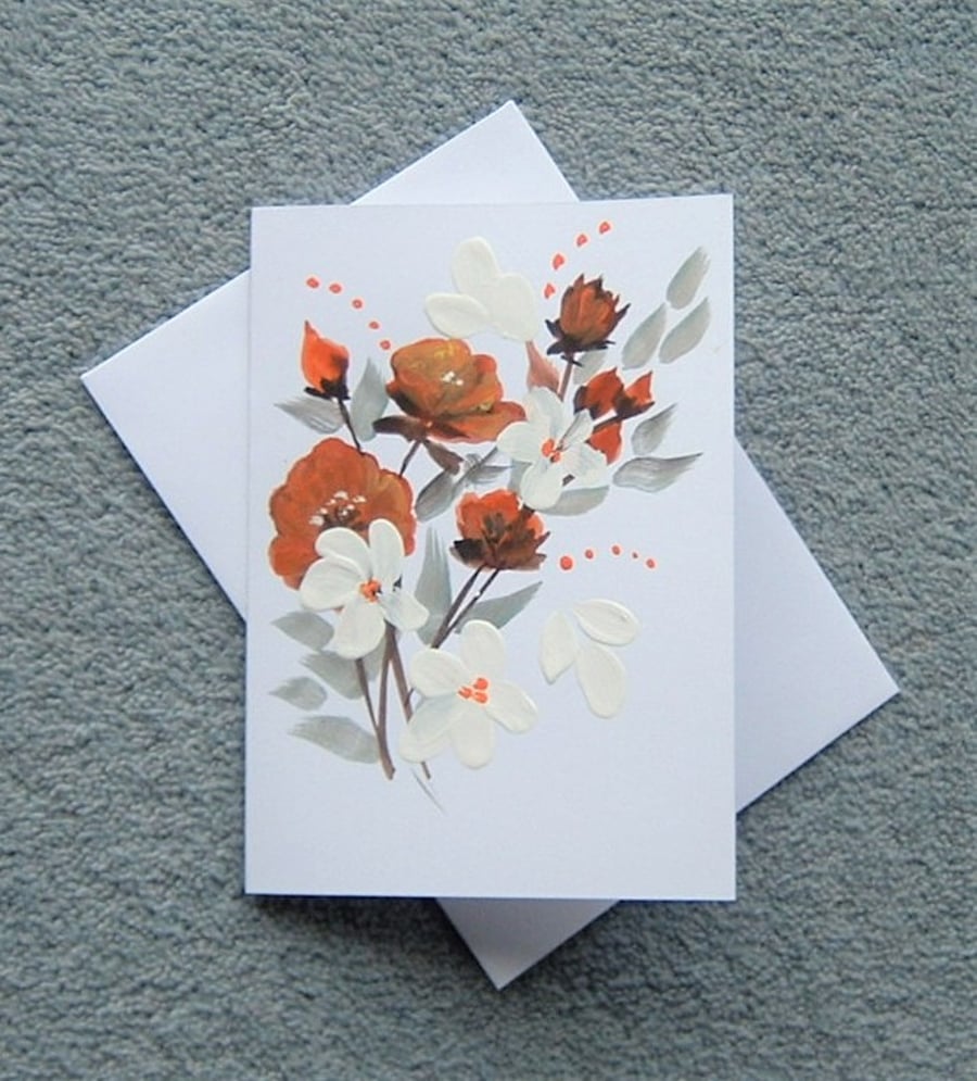 hand painted floral greetings card ( ref F 125 )