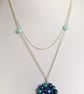 Blue Faux Pearls Beaded Chain & Pendant 39inch